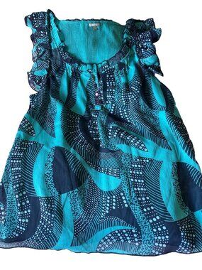 Charlotte Russe Blue & Black Sleeveless Ruffle Top With Abstract Print Size M